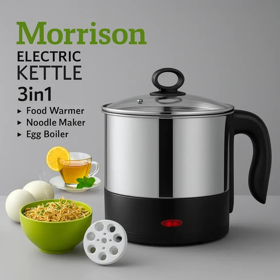 Imported 3-in-1 Electric Kettle (1.2L) – Food Warmer, Noodle Maker & Egg Boiler
